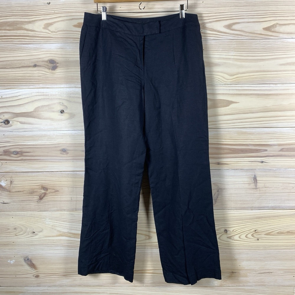 Isabel‎ & Nina Pants 14 Linen Blend Wide Leg Lined Navy Blue Career Casual